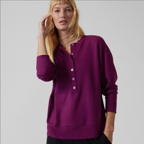 Athleta Balance Henley Sweatshirt Women's Sz S Exotic Fuchsia NWT - Picture 1 of 9